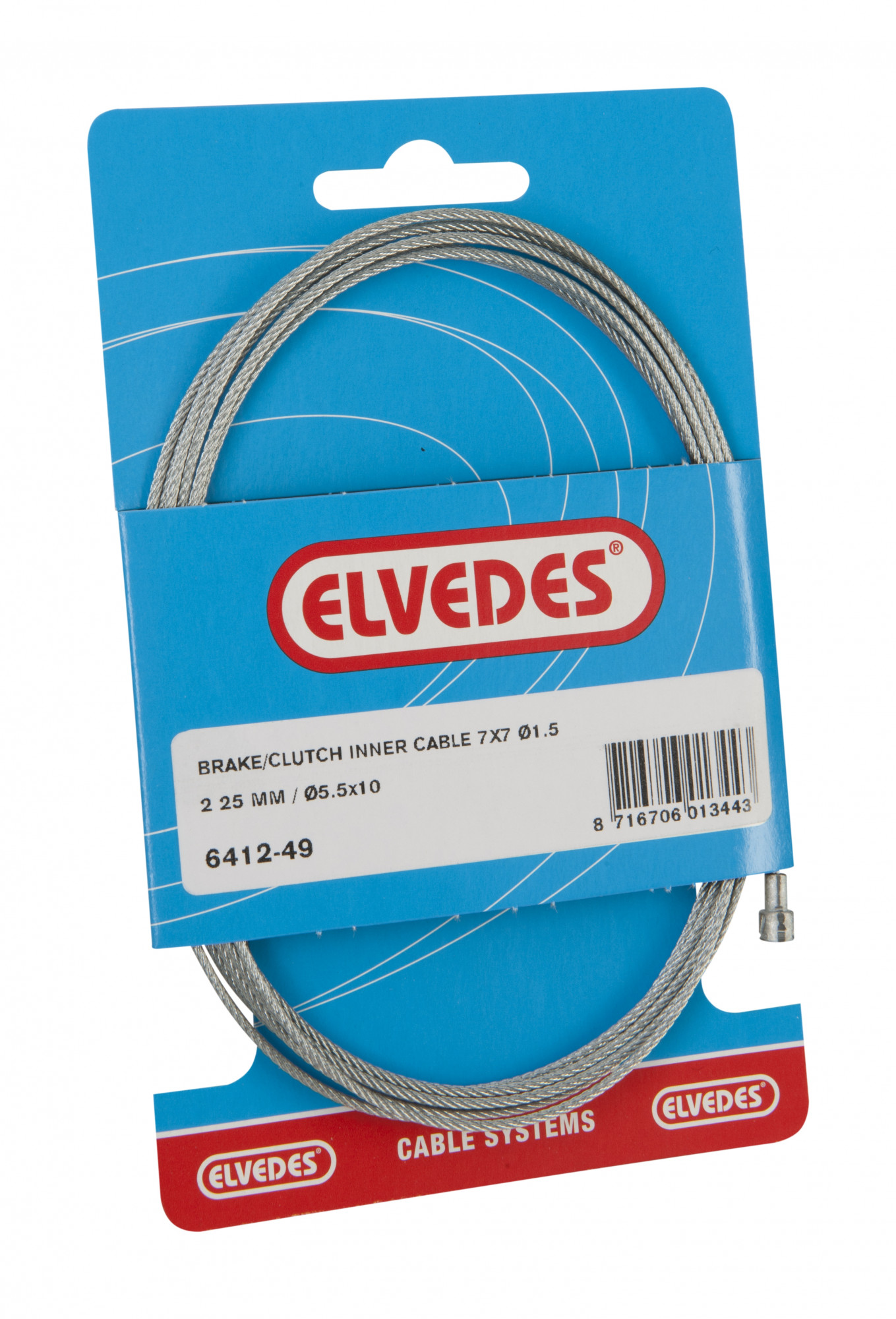 Koppeling binnenkabel Elvedes 2250mm 7x7 draads verzinkt Ø1,5mm met V-nippel (op kaart)
